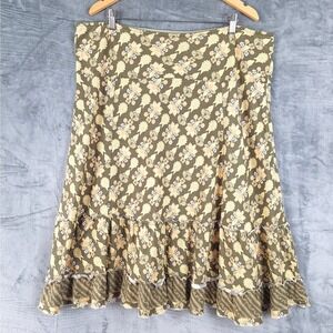 Womens Skirt‎ 14 Linen Boho Floral Tiered Midi Forest Fairy Peasant Festival